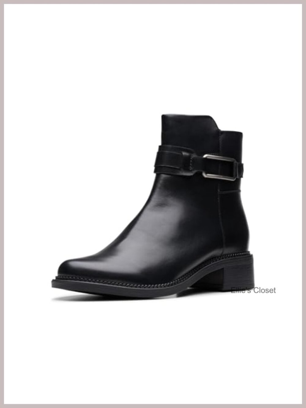 Clarks Maye Bella Leather Ankle Bootie Block Heel Side Zip
